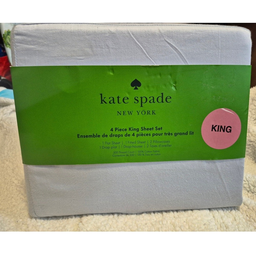 Kate Spqde King Sheet Set Light Morning Glory Solid Bedding 43025041003 NEW
